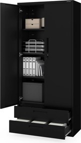 Modulárna kovová multifunkčná skriňa s dvoma zásuvkami čierna MEGAN 1950 x 900 x 400 mm