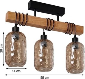 BRILAGI - Prisadený luster WOOD GLASS 3xE27/60W/230V borovica/čierna/dýmovo-hnedá