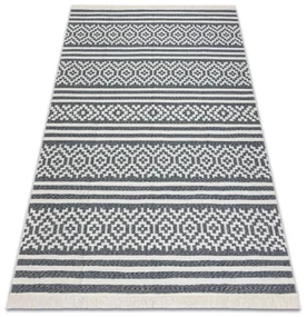 Obojstranný šnúrkový ekologický koberec TWIN 22996 Geometrický vzor, so strapcami, antracit - krémový