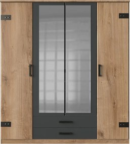 Šatníková skriňa so zrkadlami Cork, 180 cm, doskový dub/grafit