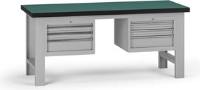 Pracovný stôl do dielne G8, 1800 x 750 x 800 mm, 2x kontejner, 6 zásuviek, sivá