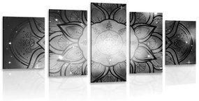 5-dielny obraz Mandala s pozadím galaxie v čiernobielom prevedení - 100x50