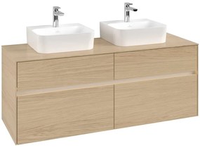 VILLEROY &amp; BOCH Collaro závesná skrinka pod dve umývadlá na dosku, 4 zásuvky, s LED osvetlením, 1400 x 500 x 548 mm, Nordic Oak, C103B0VJ