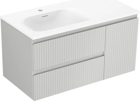 Mexen Rivel, kúpeľňová skrinka 90 cm s umývadlom Vela na ľavej strane, 2S, 1D, drážkovaná, sivá matná/biela matná - 91A23-09047-3-BBFFF62-W23L01