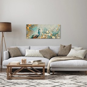 Obraz - Páv so zlatým dekorom (120x50 cm)
