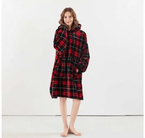 Baránková mikinová deka s rukávmi a kapucňou ALBURY, červená