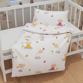 Biante Detské bavlnené posteľné obliečky do postieľky Sandra SA-728 Veselé ovečky na bielom Do postieľky 100x135 a 40x60 cm