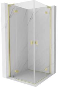 Mexen Mist-H L Duo, 2-krídlový sprchový kút 110 x 110 cm, číre sklo, zlatý matný profil, 8A5L-110L-110P-55-00