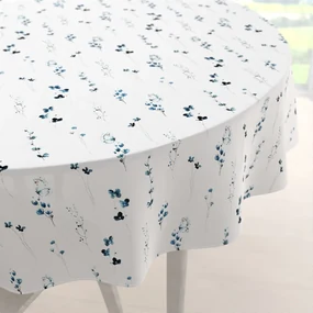Biante Bavlnený okrúhly obrus Sandra SA-398 Modré kvietky s motýlikmi Ø 70 cm