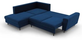 Modrá zamatová rozkladacia/s úložným priestorom rohová pohovka (ľavý roh/do L) Kyoto – Cosmopolitan Design