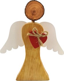AMADEA Drevený anjel s bielymi krídlami a červeným srdcom, masívne drevo, 17x14,5x2 cm
