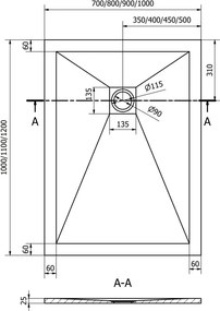Mexen Stone+ kompozitná obdĺžniková sprchová vanička 120 x 100 cm, biela, biely kryt - 44101012-W
