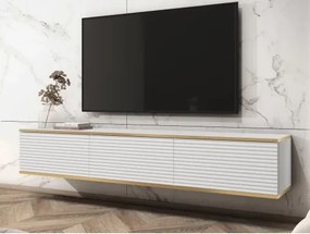 Závesná TV skrinka Orfeo, 175 cm, biela štruktúra/zlatá%