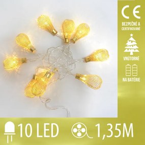 Vianočná led svetelná reťaz vnútorná na batérie - zlaté lampičky - 10led - 1,35m teplá biela