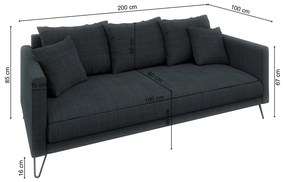 Tmavosivá ženilková pohovka 200 cm Freya – Ropez