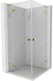 Mexen Lunar, L Duo výklopný sprchový kút 75 x 75 cm, 8mm číre sklo, zlatý profil, 834L-075L-075P-50-00