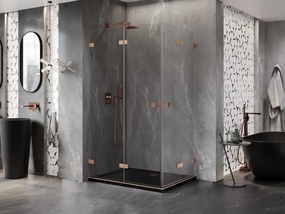 Mexen Lunar-F Duo, skladací sprchový kút 90 x 85 cm, 8mm číre sklo, profil medená matná, 836-090L-085P-65-00