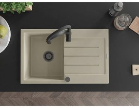 Mexen Bruno, 1-komorový granitový drez 795x495x200 mm a drezová batéria Aster, béžová, 6513-69-73450-70-B