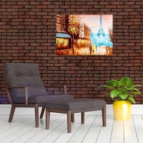 Sklenený obraz - Daždivého počasia a Eiffelovej veže (70x50 cm)