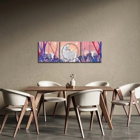 Obraz - Jednorožec v magickom lese (s hodinami) (90x30 cm)