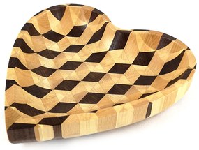 AMADEA Drevená miska v tvare srdca mozaika, masívne drevo, 3 druhy drevín, rozmer 25x25x4, 5 cm