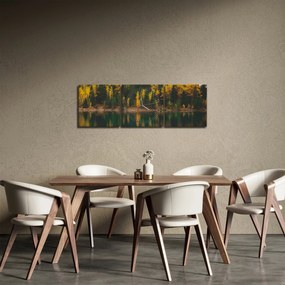 Obraz lesného jazera (s hodinami) (90x30 cm)