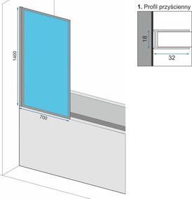 Vaňová zástena REA LAGOS FIX 70 cm, čierna/transparent