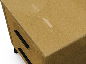 Nočný stolík s 2 zásuvkami Joy, horčicovo žltá látka