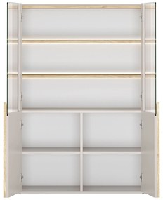 Vitrína Amilio 100 cm dvojdverová - kašmír / olejovaný dub / úchyty svetlý dub