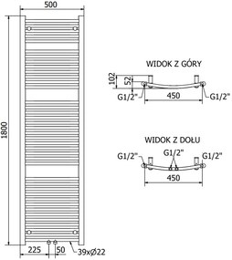 Mexen Ares, elektrické vykurovacie teleso 1800x500 mm + vykurovacia tyč 900 W, biela, W102-1800-500-2900-20