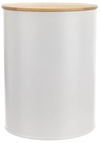 Dóza na potraviny, plechová, biela, s bambusovým vrchnákom - 2,3l