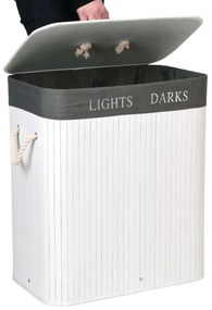 Kôš na bielizeň bambusový 2-priehradkový biely / sivý