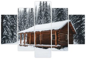 Obraz - Zasnežená chata (150x105 cm)