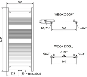 Mexen Pluton, elektrické vykurovacie teleso 1450x600 mm + vykurovacia tyč 900 W, čierna, W106-1450-600-2900-70