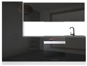 Kuchynská linka Belini Premium Full Version 240 cm čierny lesk s pracovnou doskou SANDY