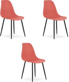 Set troch jedálenských stoličiek WAT korálový - čierne nohy (3 ks)