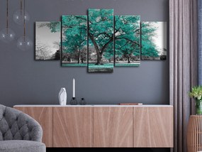 Artgeist Obraz - Autumn in the Park (5 Parts) Wide Turquoise Veľkosť: 100x50, Verzia: Premium Print