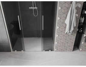 Mexen Velar L Duo, posuvné sprchové dvere do otvoru 150 cm, 8mm šedé sklo, brúsená oceľ, 871-150-003-42-97