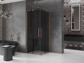 Mexen Velar L Duo, sprchový kút s posuvnými dverami 90 x 90 cm, 8mm šedé sklo, medená matná, 871-090-090-02-43-65