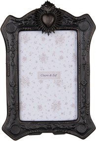 Čierny fotorámik zdobený srdcom - 15*3*22 cm / 10*15 cm