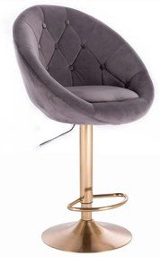 LuxuryForm DESIGN Barová stolička VERA VELUR na zlatom tanieri - tmavo šedá