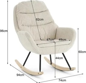 Hojdacie kreslo, relaxačné kreslo s poťahom z menčestru, béžové