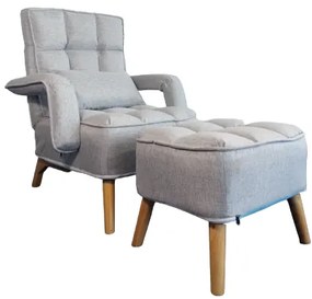 Relaxačné kreslo Carlos svetlo sivé s taburetkou