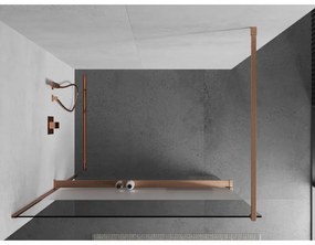 Mexen Kioto+, sprchová zástena Walk-In s poličkou a vešiakom 90 x 200 cm, 8mm číre sklo-námraza, medený matný profil, 800-090-121-65-35