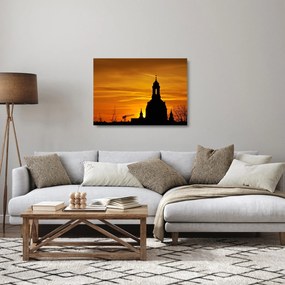 Sklenený obraz kostola pri západe slnka (70x50 cm)