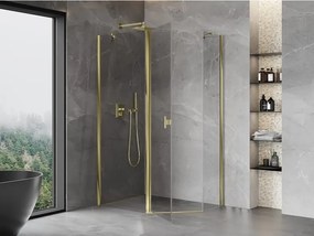 Mexen Mist, päťuholníkový sprchový kút výklopný 100 x 90 cm, číre sklo, zlatý lesklý profil, 8A8-100-090-50-00