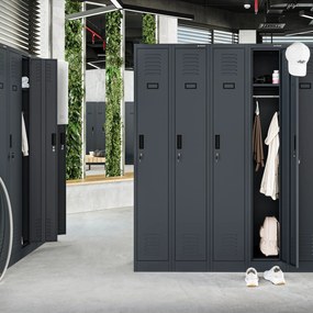 Kovová šatňová štvormodulová skriňa na sokli s policou KACPER II, 600 x 1800 x 500 mm, antracitová