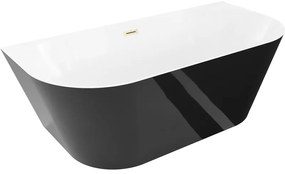 Mexen Oval Slim, voľne stojaca vaňa ku stene, 170 x 80 cm, biela-čierna, zlatý matný prepad, 52661708075-55