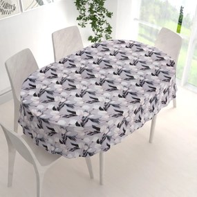 Biante Dekoračný oválny obrus PML-034 Biele tulipány na sivom 100x140 cm