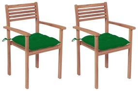 Záhradné stoličky 2 ks zelené podložky teakový masív